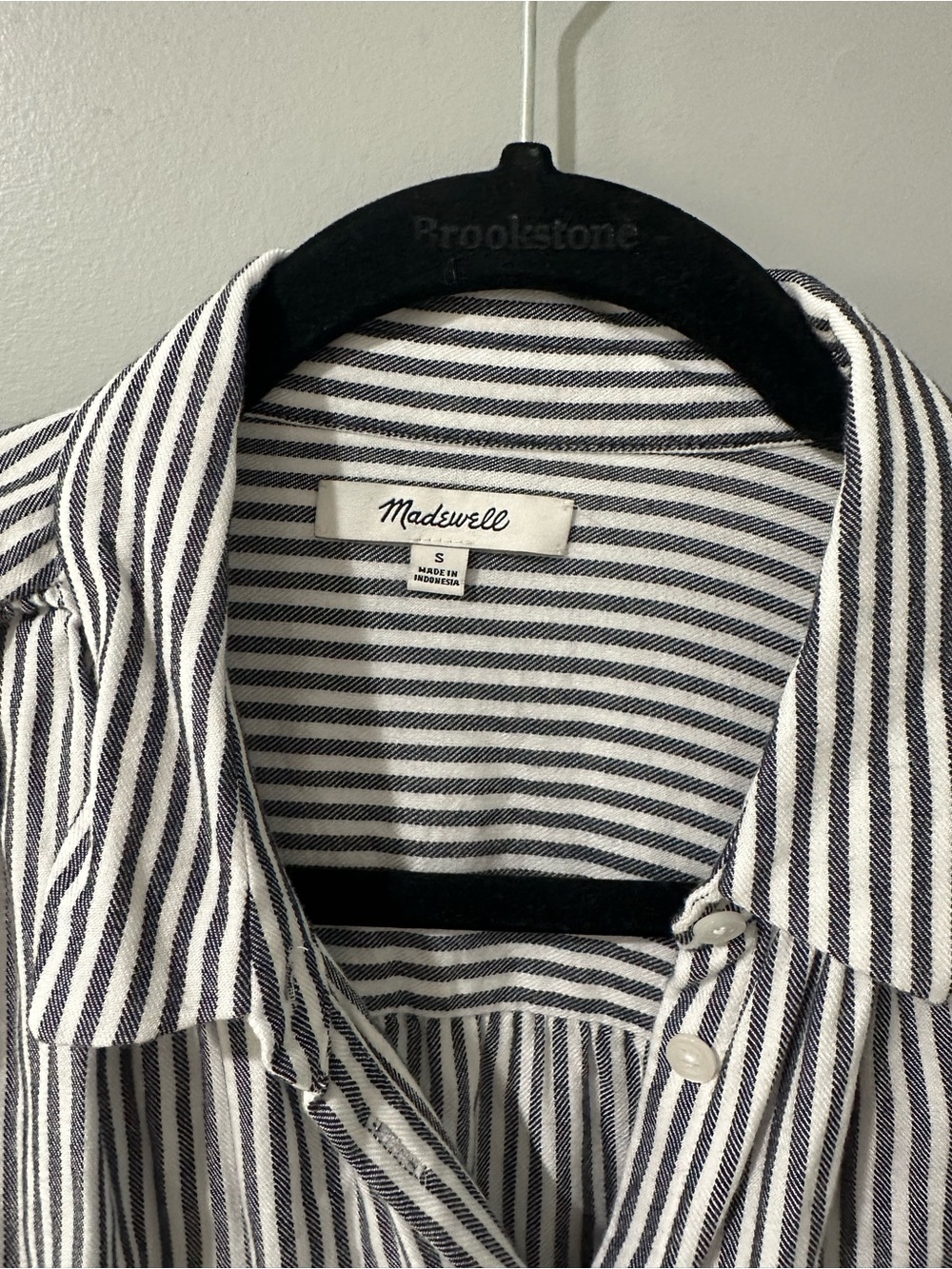 Madewell Navy and White Striped Collared Shirt